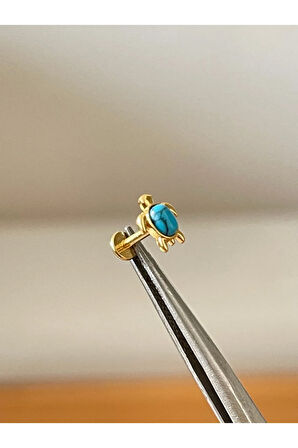 316L Cerrahi Çelik Firuze Taşı Detaylı Kaplumbağa Piercing Dudak Kıkırdak Helix Tragus Piercingi