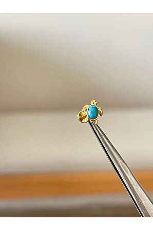 316L Cerrahi Çelik Firuze Taşı Detaylı Kaplumbağa Piercing Dudak Kıkırdak Helix Tragus Piercingi