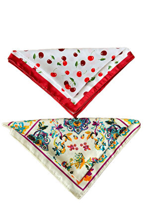 2 Li Saten Bandana Seti Saten Fular Saten Çanta Aksesuarı Özel Desen Bandana 45X50 Cm