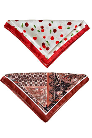 2 Li Saten Bandana Seti Saten Fular Saten Çanta Aksesuarı Özel Desen Bandana 45X50 Cm
