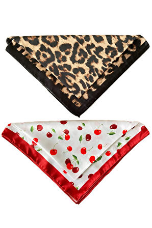 2 Li Saten Bandana Seti Saten Fular Saten Çanta Aksesuarı Özel Desen Bandana 45X50 Cm