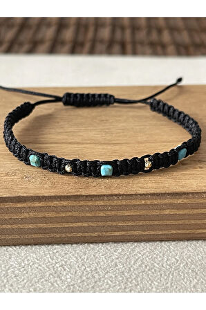 14 Ayar Altın Dorikalı Makrome Örgü Bileklik Firuze Taşlı Altın Zarif Altın Bileklik