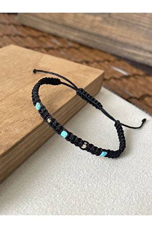 14 Ayar Altın Dorikalı Makrome Örgü Bileklik Firuze Taşlı Altın Zarif Altın Bileklik