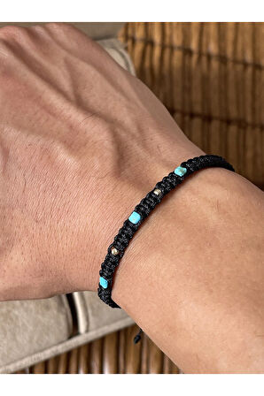 14 Ayar Altın Dorikalı Makrome Örgü Bileklik Firuze Taşlı Altın Zarif Altın Bileklik