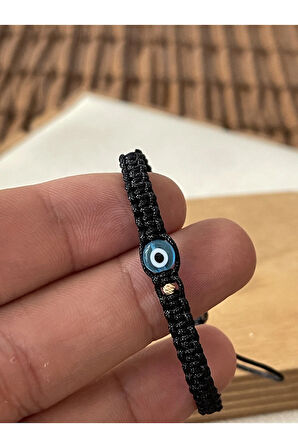 14 Ayar Altın Dorikalı Nazar Boncuklu Makrome Örgü Altın Şans Bilekliği