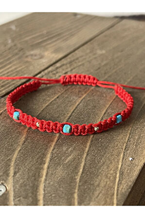 14 Ayar Altın Dorikalı Makrome Örgü Bileklik Firuze Taşlı Altın Zarif Altın Bileklik