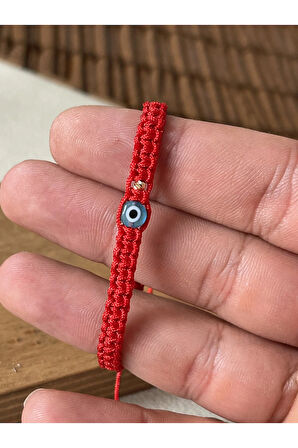 14 Ayar Altın Dorikalı Nazar Boncuklu Makrome Örgü Altın Şans Bilekliği