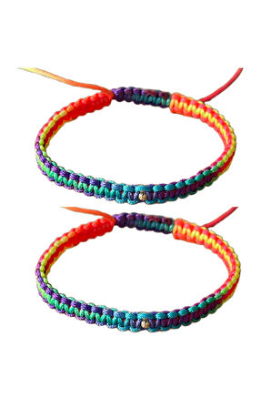 14 Ayar Altın Dorikalı Makrome Örgü Bileklik Çift Bilekliği Ebruli Altın Şans Bilekliği (2 Adet)