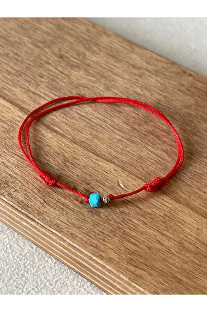 14 Ayar Altın Dorika Detaylı Doğal Firuze Taşlı El İşi Şans Bilekliği