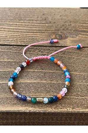 14 Ayar Altın Burgu Detaylı Rengarenk Doğal Akik Taşlı Zarif El İşi Altın Bileklik