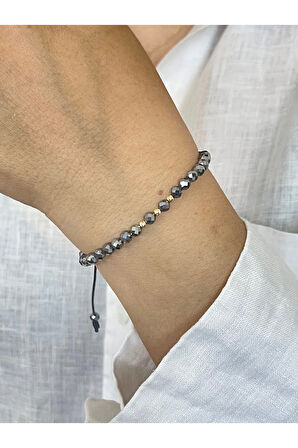 14 Ayar Altın Dorika Detaylı TeraHertz Taşlı Unisex Altın Bileklik