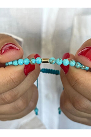 14 Ayar Altın Burgu Detaylı Natural Firuze Taşlı Zarif Altın Bileklik