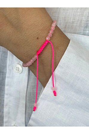 14 Ayar Altın Dorika Detaylı Pembe Kuvars Taşlı Zarif Altın Bileklik