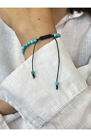 14 Ayar Altın Dorika Detaylı Natural Firuze Taşlı Zarif Altın Bileklik