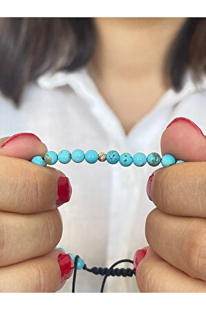 14 Ayar Altın Dorika Detaylı Natural Firuze Taşlı Zarif Altın Bileklik