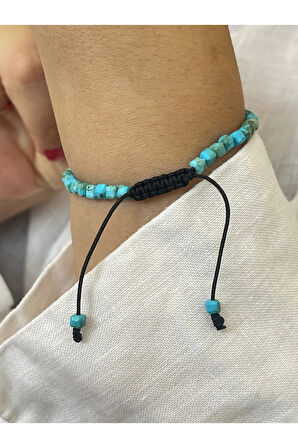 14 Ayar Altın Küp Detaylı Kare Doğal Firuze Taşlı Zarif Altın Bileklik