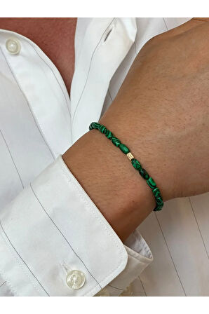 14 Ayar Altın Burgu Altın Detaylı Doğal Malahit Taşlı Tasarım Altın Bileklik