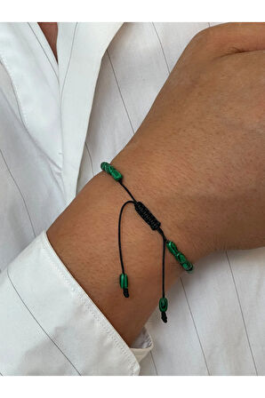 14 Ayar Altın Burgu Altın Detaylı Doğal Malahit Taşlı Tasarım Altın Bileklik