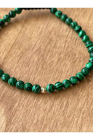 14 Ayar Altın Dorikalı Doğal Malahit Taşlı Şık Altın Bileklik