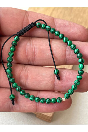 14 Ayar Altın Dorikalı Doğal Malahit Taşlı Şık Altın Bileklik