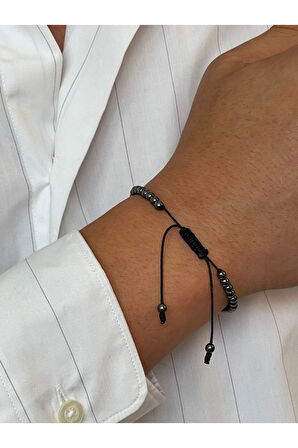 14 Ayar Altın Küp Altın Detaylı Siyah Hematit Taşlı Altın Bileklik