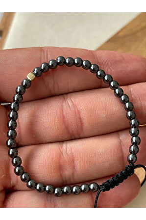 14 Ayar Altın Küp Altın Detaylı Siyah Hematit Taşlı Altın Bileklik