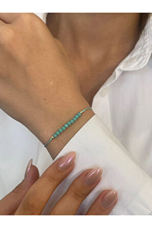 14 Ayar Altın Turkuaz Kristal Taşlı Çift Dorikalı Zarif Altın Bileklik