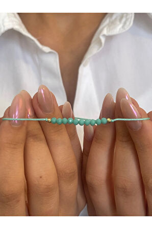 14 Ayar Altın Turkuaz Kristal Taşlı Çift Dorikalı Zarif Altın Bileklik