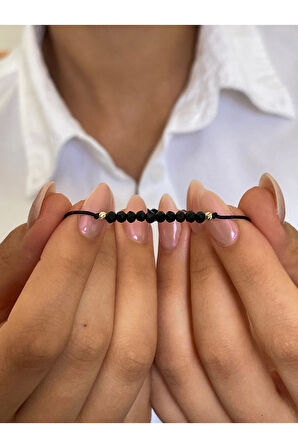 14 Ayar Altın Siyah Kristal Taşlı Dorikalı Altın Bileklik