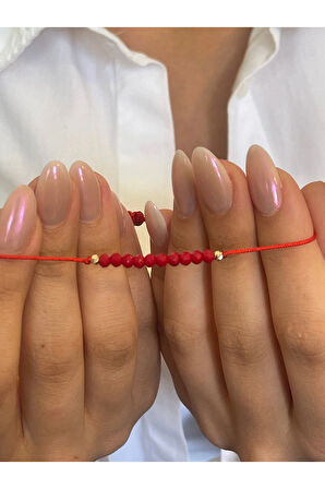 14 Ayar Altın Kırmızı Kristal Taşlı Çift Dorikalı Zarif Altın Bileklik