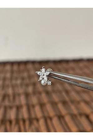 925 Ayar Gümüş İncili Markiz Kesim Taşlı Helix Tragus Piercingi Gümüş Piercing