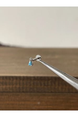 925 Ayar Gümüş Doğal Turkuaz Taşlı Helix Tragus Kıkırdak Piercingi Gümüş Piercing