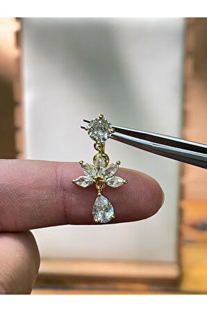 316 L Cerrahi Çelik Markiz Kesim Zirkon Taşlı Gold Göbek Piercingi