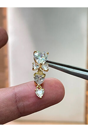 316 L Cerrahi Çelik Parlak Zirkon Taşlı Fiyonk Modeli Göbek Piercingi