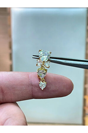 316 L Cerrahi Çelik Parlak Zirkon Taşlı Fiyonk Modeli Göbek Piercingi