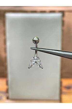 316 L Cerrahi Çelik Kelebek Modeli Parlak Zirkon Taşlı Göbek Piercingi
