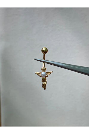 316 L Cerrahi Çelik İncili Melek Modeli Gold Göbek Piercingi
