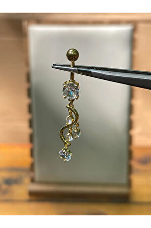 316 L Cerrahi Çelik Pırlanta Modeli Sallantılı Zirkon Taşlı Göbek Piercingi
