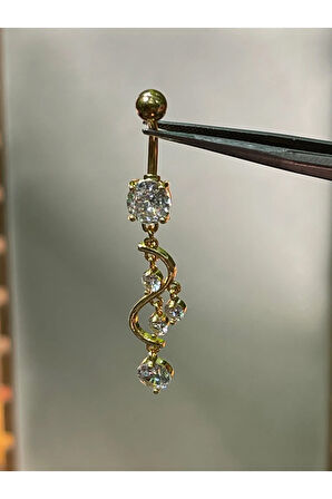 316 L Cerrahi Çelik Pırlanta Modeli Sallantılı Zirkon Taşlı Göbek Piercingi