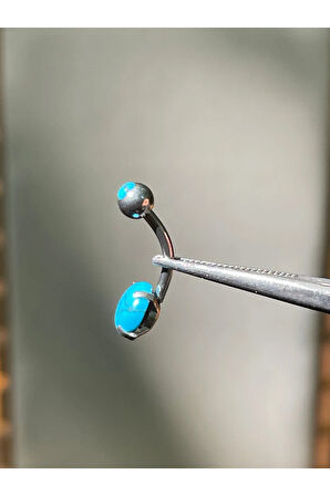 316 L Cerrahi Çelik Firuze Taşlı Gümüş Renginde Göbek Piercingi