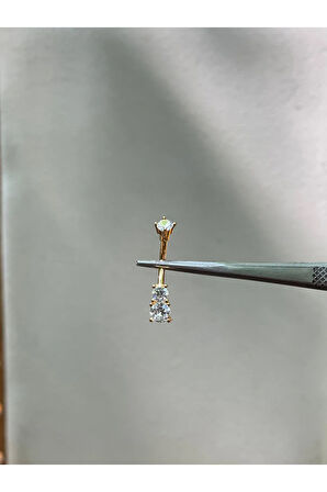 316 L Cerrahi Çelik Çift Zirkon Taşlı Göbek Piercingi