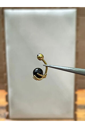 316 L Cerrahi Çelik Pençe Modeli Siyah Toplu Göbek Piercingi