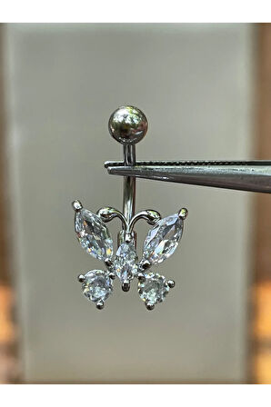 316 L Cerrahi Çelik Markiz Kesim Pırlanta Modeli Kelebek Göbek Piercingi