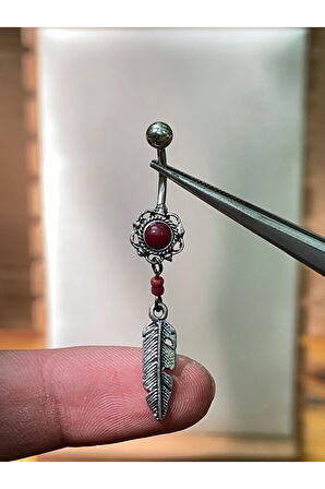 316 L Cerrahi Çelik Etnik Model Tek Yaprak Sallantılı Göbek Piercingi
