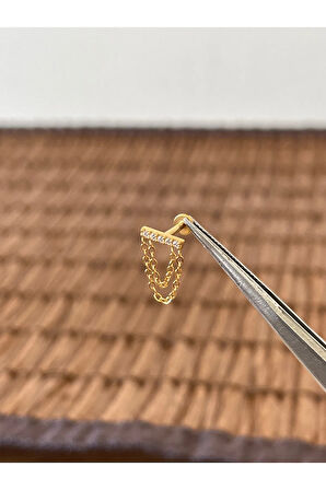 316 L Cerrahi Çelik Zincir Sallantılı Zirkon Taşlı Dudak Helix Kıkırdak Tragus Piercingi