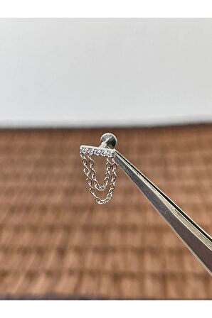 316 L Cerrahi Çelik Zincir Sallantılı Zirkon Taşlı Dudak Helix Kıkırdak Tragus Piercingi
