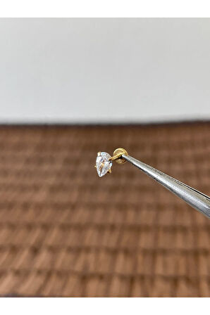 316 L Cerrahi Çelik Baget Taşlı Dudak Helix Tragus Kıkırdak Piercingi