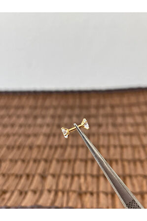 316 L Cerrahi Çelik Çift Taraflı Zirkon Taşlı Dudak Helix Tragus Kıkırdak Piercingi