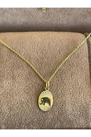 925 Ayar Gümüş Gold Renginden Filli Zincirli Gümüş Bereket Kolyesi