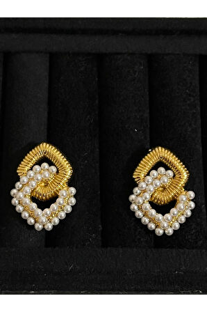 316 L Cerrahi Çelik İncili Tasarım Çelik Gold Küpe